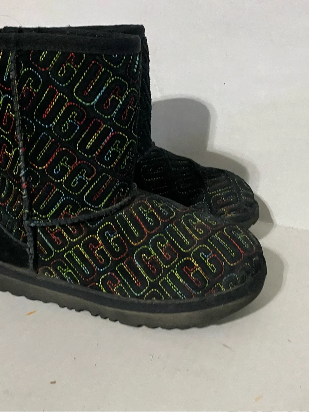 UGG Black Short Boot with Multicolor Logo Stitching